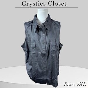 LuLaRoe Roxanne Sleeveless Button Up‎ Shirt Gray Size 2XL